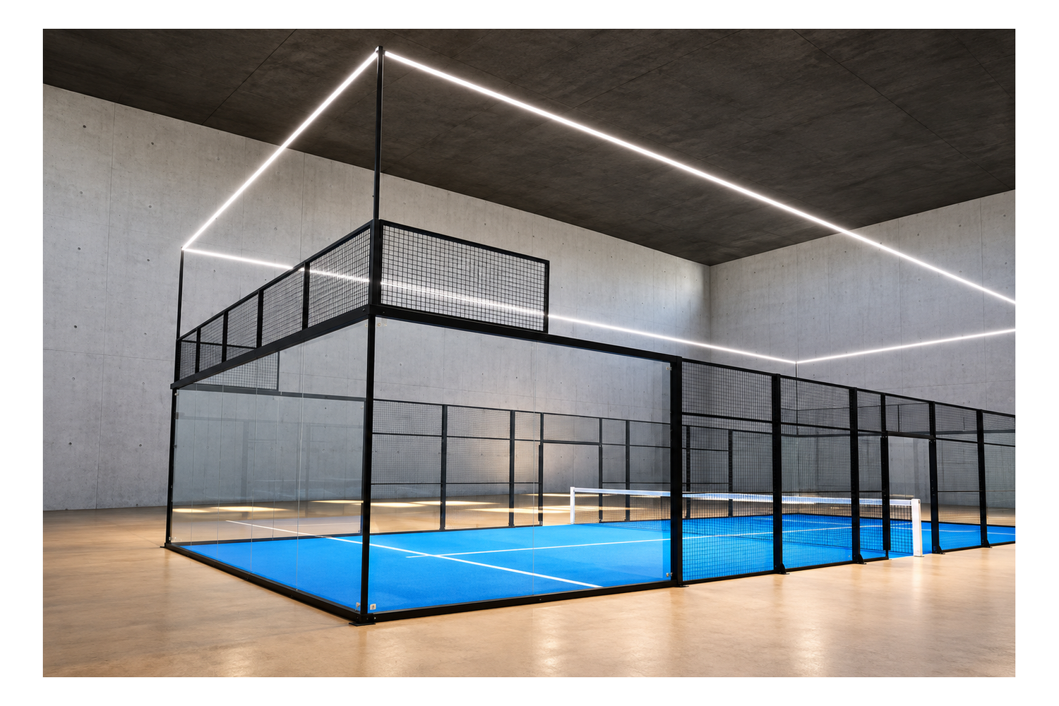 Along the perimeter of the padel court